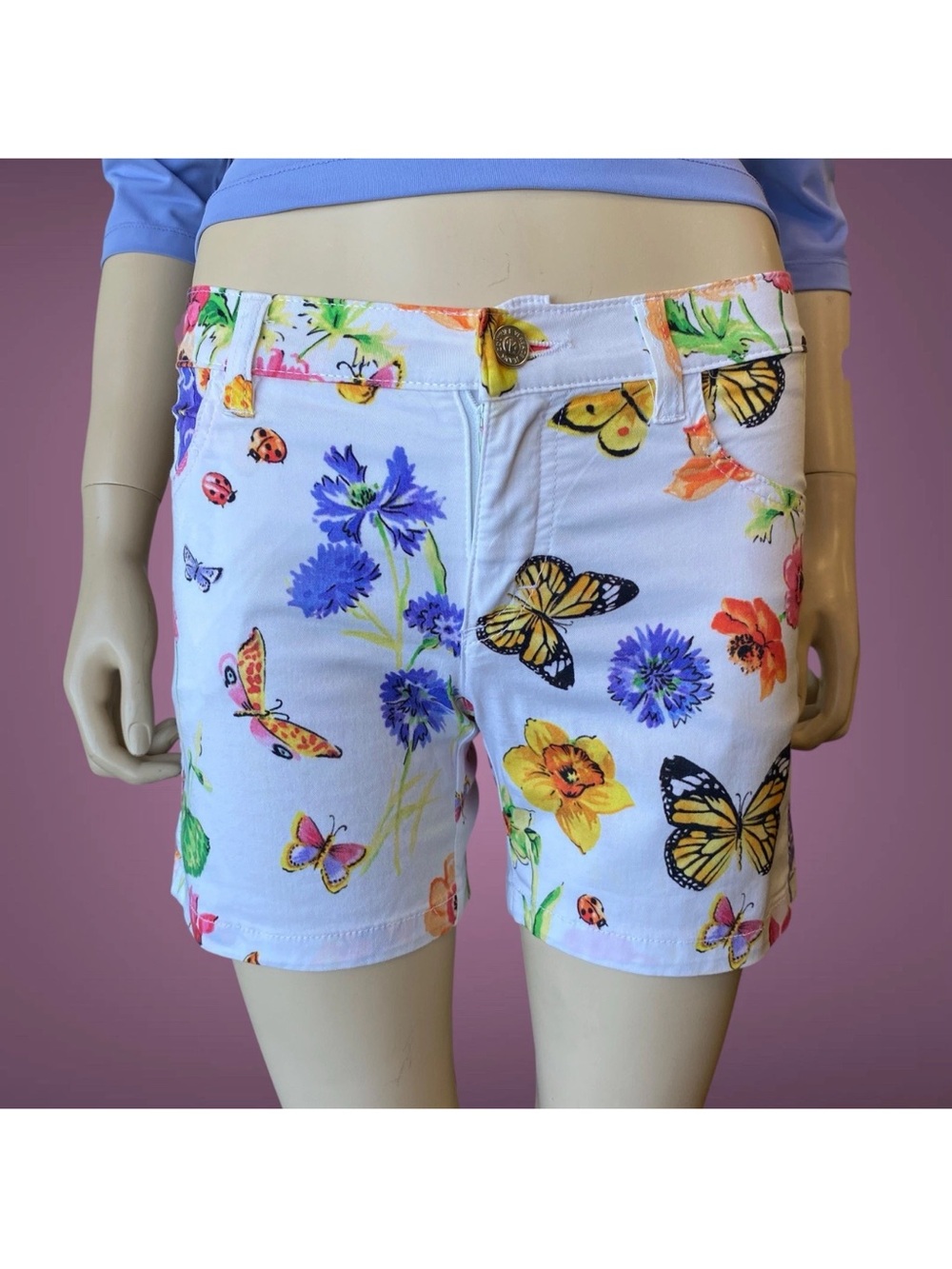 Versace White Floral & Butterfly Jean Shorts